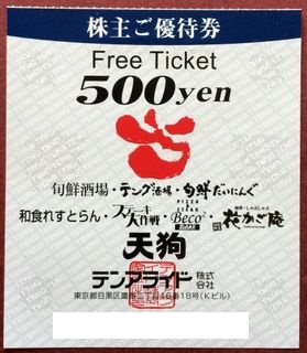 【特価】天狗酒場の５００円食事券　再入荷!!