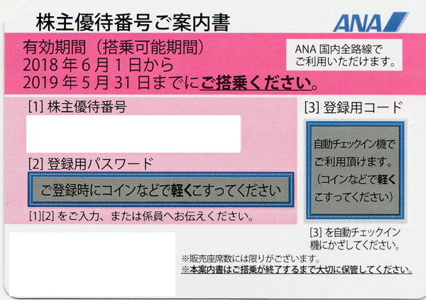 【特価】ANA株主優待券(5月搭乗分)